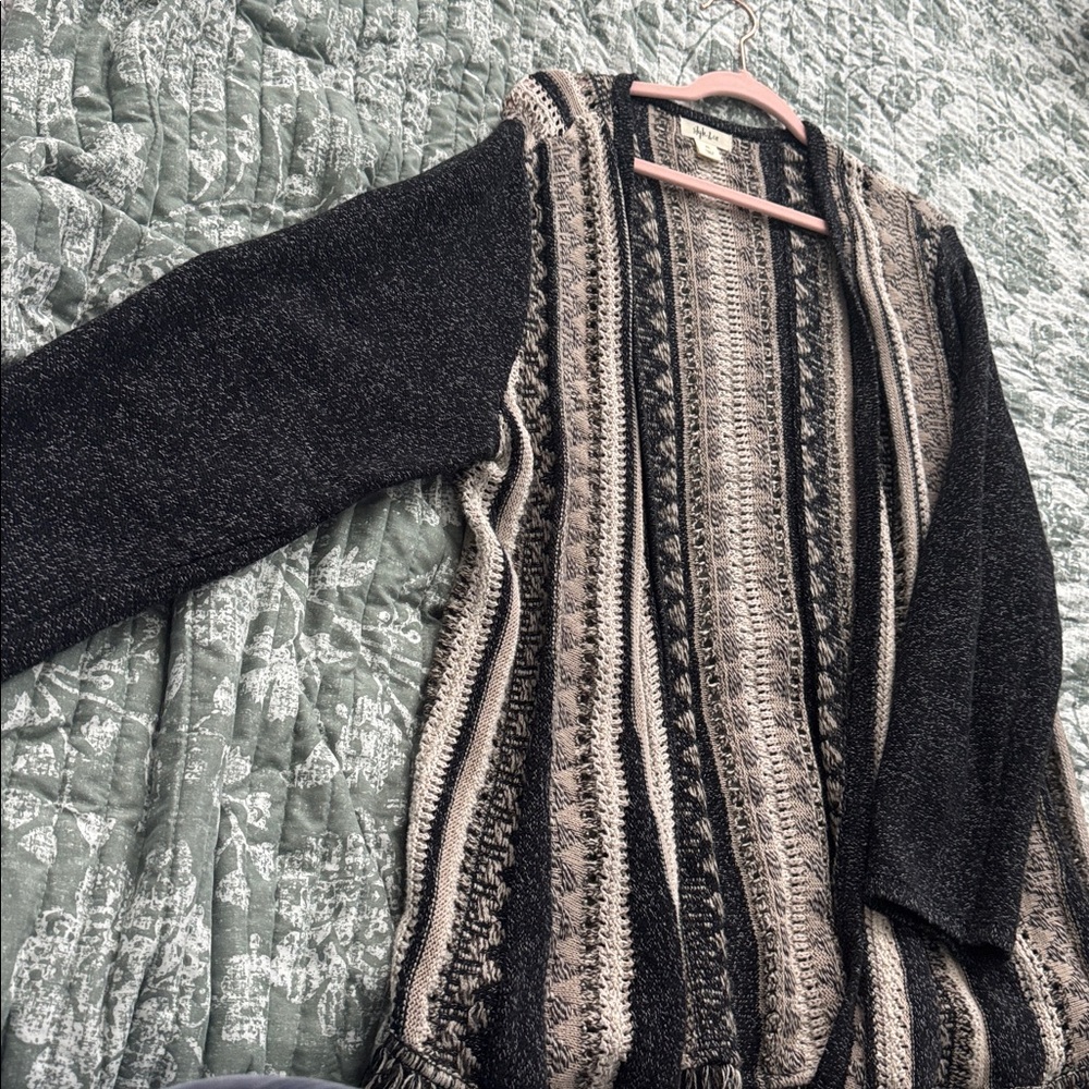 Style & Co. Black and Cream Fringe Cardigan - Picture 3 of 5